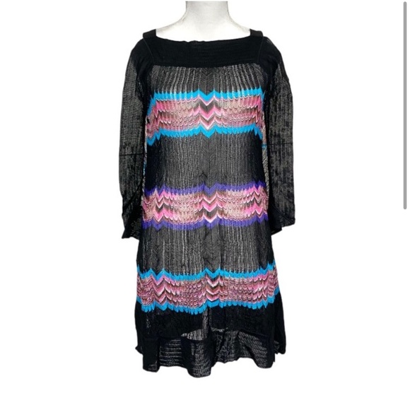 Missoni Chevron Coverup Black Pink Turquoise Purple Knit Sleeveless Dress 46 10 - Picture 2 of 15